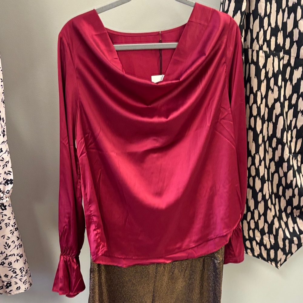 Elegant Burgundy Satin Blouse